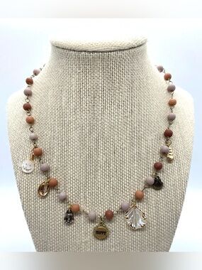 Pink Gold Beaded Necklace Beach Charms Boho Y2K Summer Beach Preppy Festival